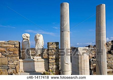Statues of Cleopatra & Dioscrides, Delos, Cyclades, Greece View Large Photo Image Stock Photo - Statues of Cleopatra & Dioscrides, Delos, Cyclades, Greece. Fotosearch