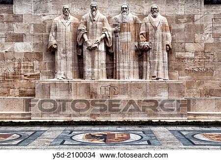 statues of prominent reformers - Calvin, Farel, Beze and Knox, reformation wall, Bastions park, Geneva, Switzerland. View Large Photo Image Picture - statues of prominent reformers - Calvin, Farel, Beze and Knox, reformation wall, Bastions park, Geneva, Switzerland.. Fotosearch