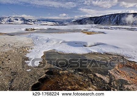 Steam and snow above Canary Spring, Yellowstone NP, Mammoth Hot Springs, Wyoming, USA View Large Photo Image Picture - Steam and snow above Canary Spring, Yellowstone NP, Mammoth Hot Springs, Wyoming, USA. Fotosearch