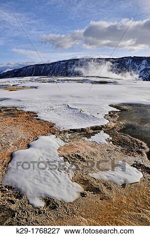 Steam and snow above Canary Spring, Yellowstone NP, Mammoth Hot Springs, Wyoming, USA View Large Photo Image Stock Photo - Steam and snow above Canary Spring, Yellowstone NP, Mammoth Hot Springs, Wyoming, USA. Fotosearch