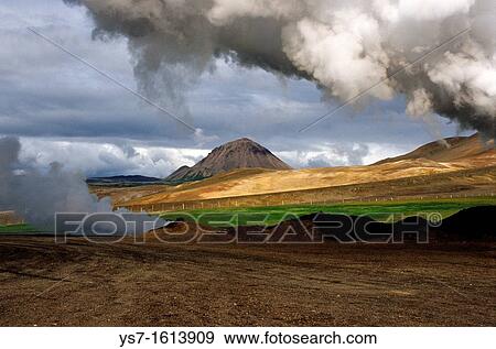 Steam from a geothermal plant at lake Myvatn caldera, Iceland View Large Photo Image Stock Photo - Steam from a geothermal plant at lake Myvatn caldera, Iceland. Fotosearch