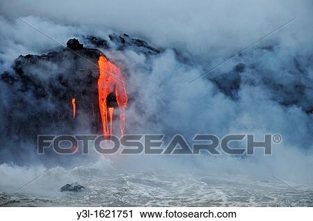 Steam rising off lava flowing into ocean, Kilauea Volcano, Big Island, Hawaii Islands, USA View Large Photo Image Stock Image - Steam rising off lava flowing into ocean, Kilauea Volcano, Big Island, Hawaii Islands, USA. Fotosearch