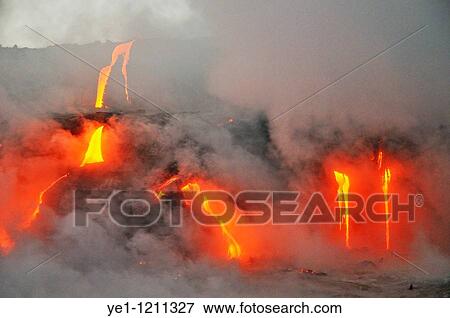 Steam rising off lava flowing into ocean, Kilauea Volcano, Hawaii Islands, USA. View Large Photo Image Stock Photo - Steam rising off lava flowing into ocean, Kilauea Volcano, Hawaii Islands, USA.. Fotosearch