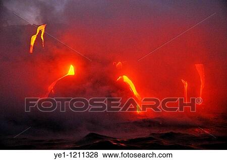 Steam rising off lava flowing into ocean, Kilauea Volcano, Hawaii Islands, United States View Large Photo Image Stock Photo - Steam rising off lava flowing into ocean, Kilauea Volcano, Hawaii Islands, United States. Fotosearch
