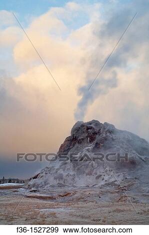 Steam venting from White Dome Geyser and autumn storm clouds at sunrise, Yellowstone National Park, Wyoming View Large Photo Image Stock Photo - Steam venting from White Dome Geyser and autumn storm clouds at sunrise, Yellowstone National Park, Wyoming. Fotosearch