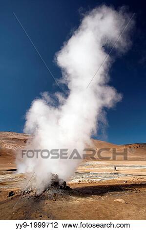 Stock Image - Steaming Fumaroles at Namafjall Hverir - Myvatn Region, North Central Iceland.. Fotosearch