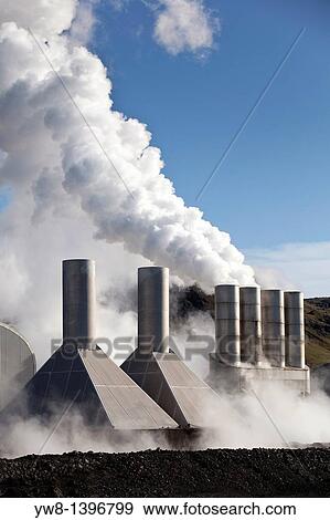 Stock Photo - Steaming pipes at Svartsengi Geothermal Power Plant, Reykjanes Peninsula, Iceland. Fotosearch