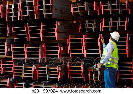 Picture - Steel Girders, Siderurgical products, Port warehouse, Pasajes Port, Gipuzkoa, Basque Country, Spain.. Fotosearch
