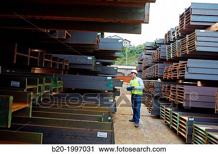Stock Image - Steel Girders, Siderurgical products, Pasajes Port, Gipuzkoa, Basque Country, Spain.. Fotosearch