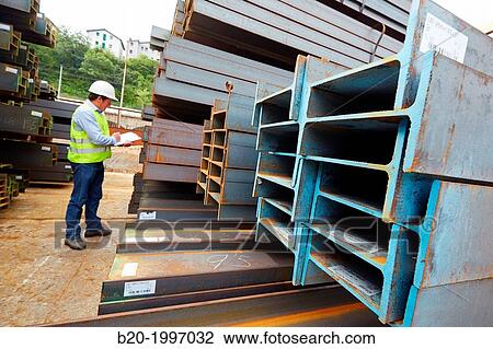 Stock Image - Steel Girders, Siderurgical products, Pasajes Port, Gipuzkoa, Basque Country, Spain.. Fotosearch