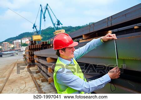 Stock Image - Steel Girders, Siderurgical products, Pasajes Port, Gipuzkoa, Basque Country, Spain.. Fotosearch