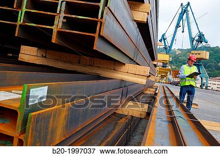 Steel Girders, Siderurgical products, Pasajes Port, Gipuzkoa, Basque Country, Spain. View Large Photo Image Stock Photo - Steel Girders, Siderurgical products, Pasajes Port, Gipuzkoa, Basque Country, Spain.. Fotosearch