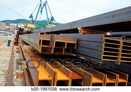 Stock Photo - Steel Girders, Siderurgical products, Pasajes Port, Gipuzkoa, Basque Country, Spain.. Fotosearch