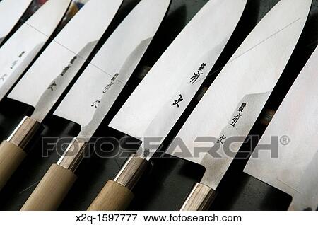 Steel knives for sale at Tsukiji fish market Tokyo Japan View Large Photo Image Stock Photo - Steel knives for sale at Tsukiji fish market Tokyo Japan. Fotosearch