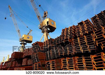 Stock Image - Steel profiles. Port of Bilbao, Biscay, Basque Country, Spain. Fotosearch