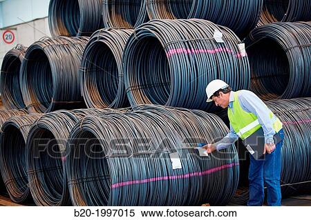 Stock Photography - Steel wire rolls, Siderurgical products, Port warehouse, Pasajes Port, Gipuzkoa, Basque Country, Spain.. Fotosearch