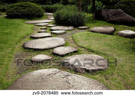 Stepping Stones at Kiyosumi Teien Garden - the site of the residence of the Edo Period business magnate, Kinokuniya Bunzaemon. Later it became the residence of the Lord of Sekiyado castle, the period when the basic form of the garden came into existence. View Large Photo Image Stock Photography - Stepping Stones at Kiyosumi Teien Garden - the site of the residence of the Edo Period business magnate, Kinokuniya Bunzaemon. Later it became the residence of the Lord of Sekiyado castle, the period when the basic form of the garden came into existence.. Fotosearch