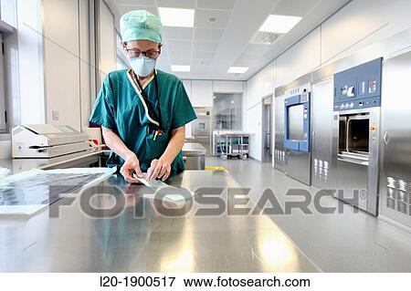 Stock Photo - Sterilization, Surgery, Onkologikoa Hospital, Oncology Institute, Case Center for prevention, diagnosis and treatment of cancer, Donostia, San Sebastian, Gipuzkoa, Basque Country, Spain. Fotosearch