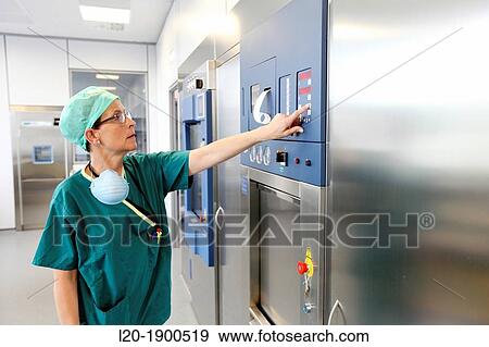Stock Photo - Sterilization, Surgery, Onkologikoa Hospital, Oncology Institute, Case Center for prevention, diagnosis and treatment of cancer, Donostia, San Sebastian, Gipuzkoa, Basque Country, Spain. Fotosearch