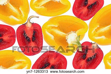 Still life product image of red and yellow chillie halves View Large Photo Image Stock Image - Still life product image of red and yellow chillie halves. Fotosearch