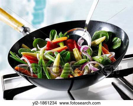Stirfry vegetables being cooked in a wok View Large Photo Image Picture - Stirfry vegetables being cooked in a wok. Fotosearch