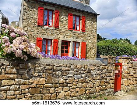 Stock Photograph - Stone house Brehat island, C? tes-d? Armor, in northern Brittany, France. Fotosearch