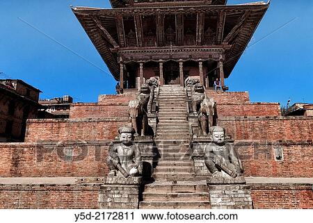 Stone statues guarding the Nyatapola Pagoda - UNESCO World Heritage, Taumadhi Square, Bhaktapur, Kathmandu Valley, Nepal. View Large Photo Image Stock Image - Stone statues guarding the Nyatapola Pagoda - UNESCO World Heritage, Taumadhi Square, Bhaktapur, Kathmandu Valley, Nepal.. Fotosearch