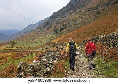Stonethwaite Borrowdale Cumbria England UK Europe Two men walking on a path through the Langstrath Valley in the Lake District National Park View Large Photo Image Stock Photograph - Stonethwaite Borrowdale Cumbria England UK Europe Two men walking on a path through the Langstrath Valley in the Lake District National Park. Fotosearch