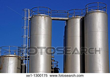 Stock Photography - Storage tanks, industry, Gava, Barcelona province, Spain. Fotosearch