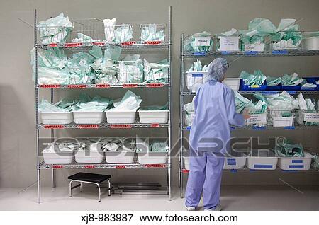 Stock Photo - Store of sterilized surgical instruments and supplies, operating room. Hospital Policlinica Gipuzkoa, San Sebastian, Donostia, Euskadi, Spain. Fotosearch