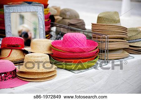 Straw Panama Hats Displayed on a Street Vendor's Table, Aix-en-Provence, Provence, France. View Large Photo Image Stock Photo - Straw Panama Hats Displayed on a Street Vendor's Table, Aix-en-Provence, Provence, France.. Fotosearch