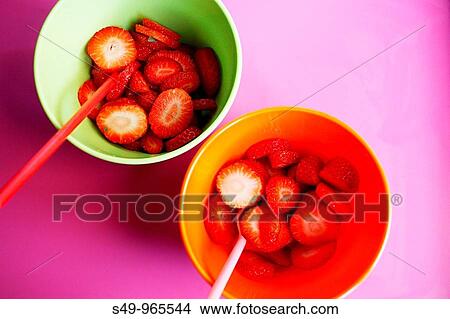 Picture - strawberries with plastic containers. Fotosearch