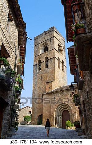 Street And Bell Tower Of The Romanesque Church Of Santa Maria In A Nsa A Medieval Village In Sobrarbe Region Declarated Historical Artistic Site Huesca Arag N Spain Picture U30 Fotosearch