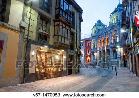 Street and Casino, night view. Llanes, Asturias province, Spain. View Large Photo Image Stock Image - Street and Casino, night view. Llanes, Asturias province, Spain.. Fotosearch