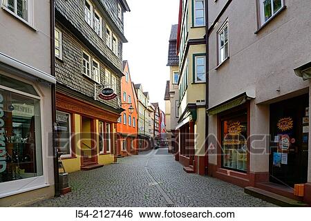 Stock Photograph - Street and Shops Wertheim Germany DE Europe.. Fotosearch