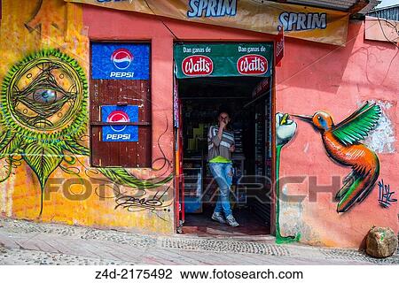 Street art murals in Cerro Polanco. Valpara? so, Chile, South America. View Large Photo Image Stock Image - Street art murals in Cerro Polanco. Valpara? so, Chile, South America.. Fotosearch