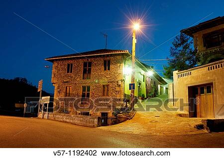Street at night. Bustio, Asturias province, Spain. View Large Photo Image Stock Image - Street at night. Bustio, Asturias province, Spain.. Fotosearch