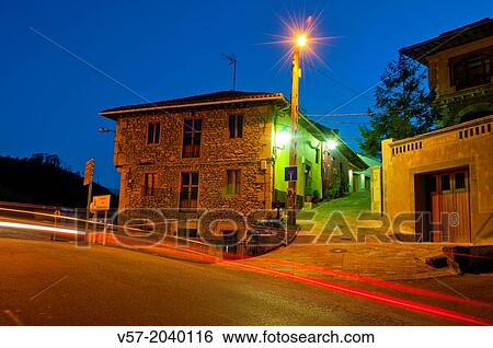 Street at night. Bustio, Asturias, Spain. View Large Photo Image Stock Photograph - Street at night. Bustio, Asturias, Spain.. Fotosearch