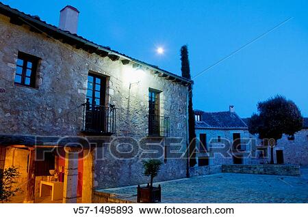 Street at night. Pedraza, Segovia province, Castilla Le? n, Spain. View Large Photo Image Stock Image - Street at night. Pedraza, Segovia province, Castilla Le? n, Spain.. Fotosearch