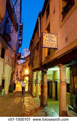 Street at night. Seplveda, Segovia province, Castilla Le? n, Spain. View Large Photo Image Stock Image - Street at night. Seplveda, Segovia province, Castilla Le? n, Spain.. Fotosearch