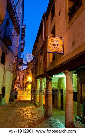 Street at night. Sepulveda, Segovia province, Castilla Leon, Spain. View Large Photo Image Stock Image - Street at night. Sepulveda, Segovia province, Castilla Leon, Spain.. Fotosearch