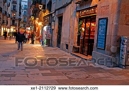 Street at sunset, Gothic Quarter, Barcelona, Catalonia, Spain View Large Photo Image Stock Photo - Street at sunset, Gothic Quarter, Barcelona, Catalonia, Spain. Fotosearch