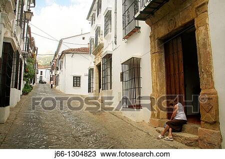 Stock Image - Street, Grazalema, Sierra de Grazalema Natural Park, Cadiz province, Andalusia, Spain. Fotosearch