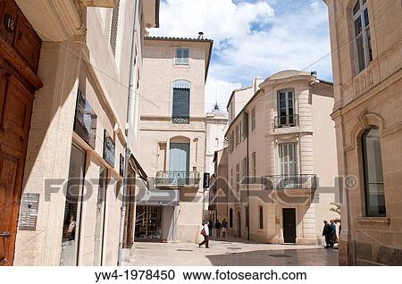 Street in central Nimes, France. View Large Photo Image Stock Image - Street in central Nimes, France.. Fotosearch