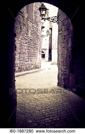 Stock Image - Street in Sarlat-la-Can? da, Perigord, Dordogne, France. Fotosearch