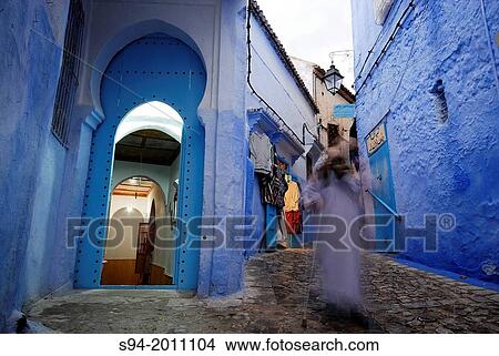 Street in the medina of Chefchaouen, Morocco. View Large Photo Image Picture - Street in the medina of Chefchaouen, Morocco.. Fotosearch