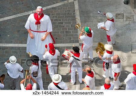 Street music band parade, San Fermin street-partying, Pamplona, Navarra Navarre, Spain, Europe View Large Photo Image Picture - Street music band parade, San Fermin street-partying, Pamplona, Navarra Navarre, Spain, Europe. Fotosearch