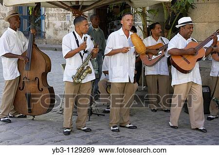 Stock Photo - Street Musicians, Plaza de la Catedral, Havana, Cuba. Fotosearch