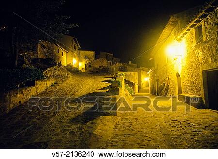 Street, night view. Sos del Rey Catolico, Zaragoza province, Aragon, Spain. View Large Photo Image Stock Image - Street, night view. Sos del Rey Catolico, Zaragoza province, Aragon, Spain.. Fotosearch