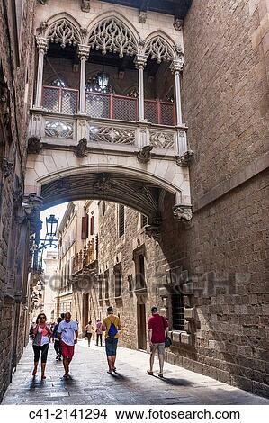 Picture - Street of Del Bisbe. G? tic quarter. Barcelona. spain.. Fotosearch